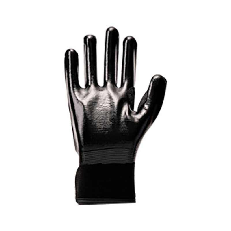 13G polyesterikuituvuori, täysin nitriilipinnoitettu, ompelu PVC selässä, tarranauha neuleranteessa