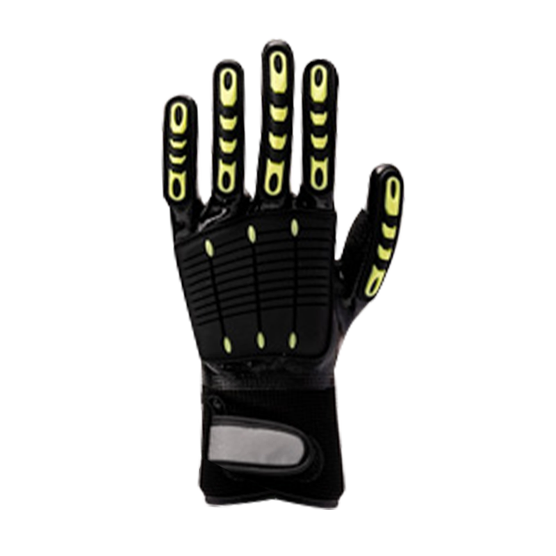 13G polyesterikuituvuori, täysin nitriilipinnoitettu, ompelu PVC selässä, tarranauha neuleranteessa